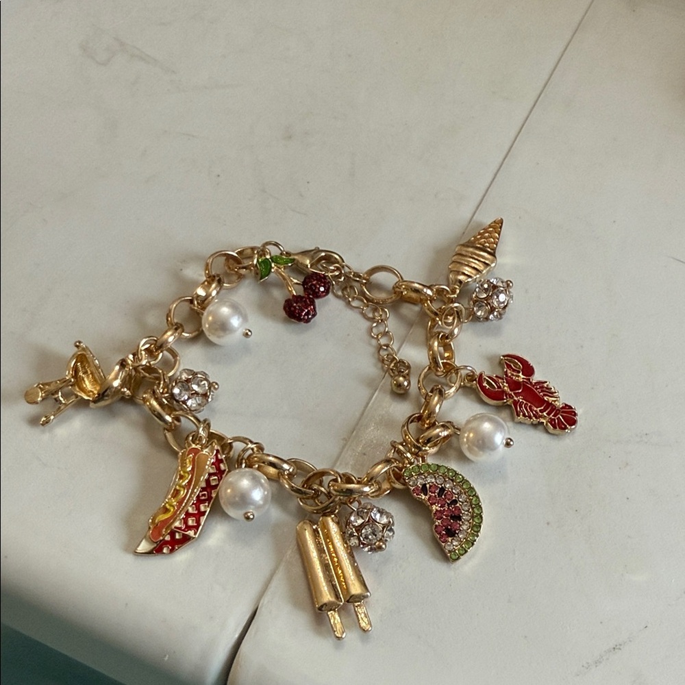 Macys INC summer charm bracelet . NWOT Cherries, watermelon,lobster, pearls